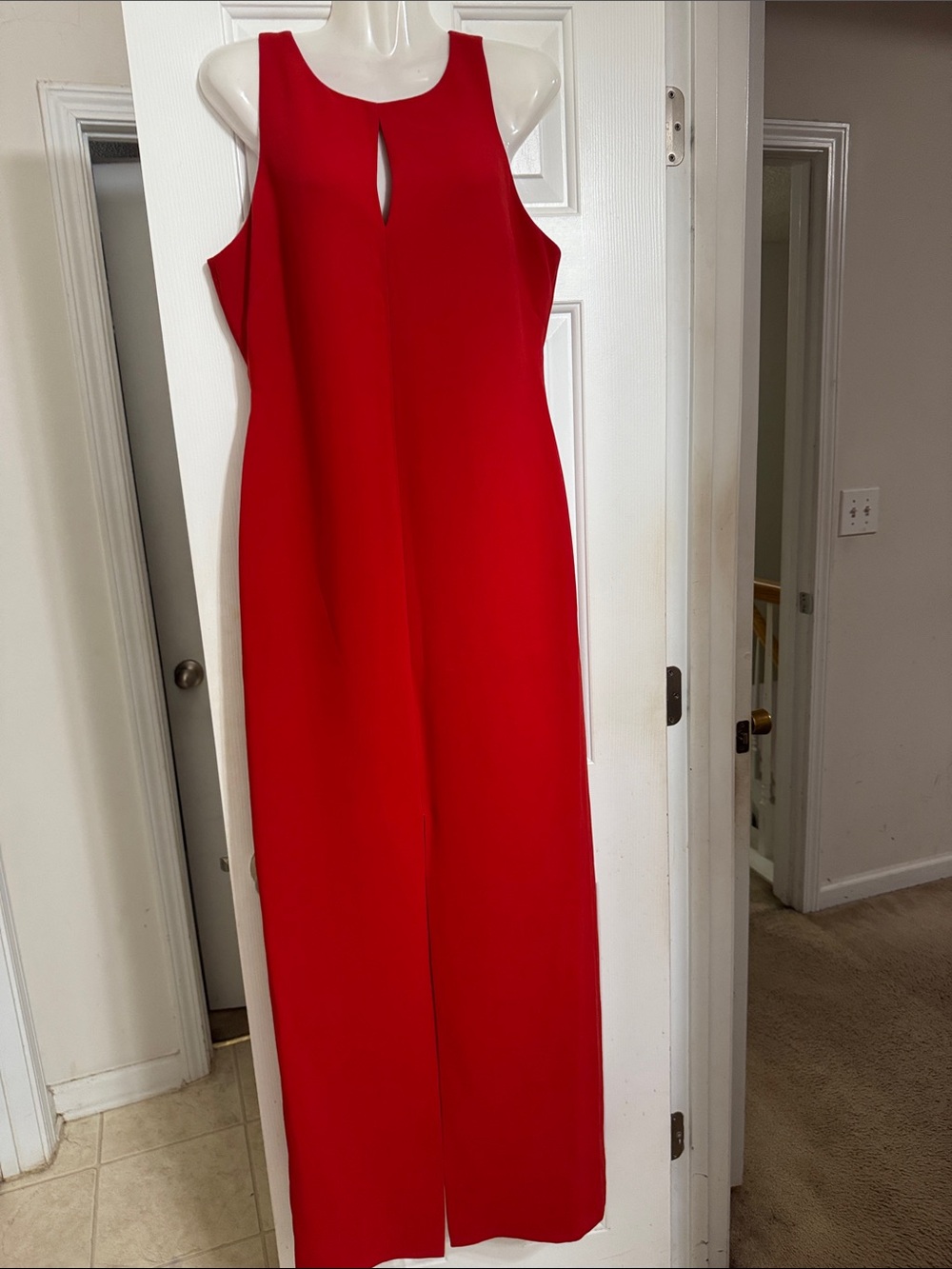 Calvin Klein Red Sleeveless Long Dress with Keyhole